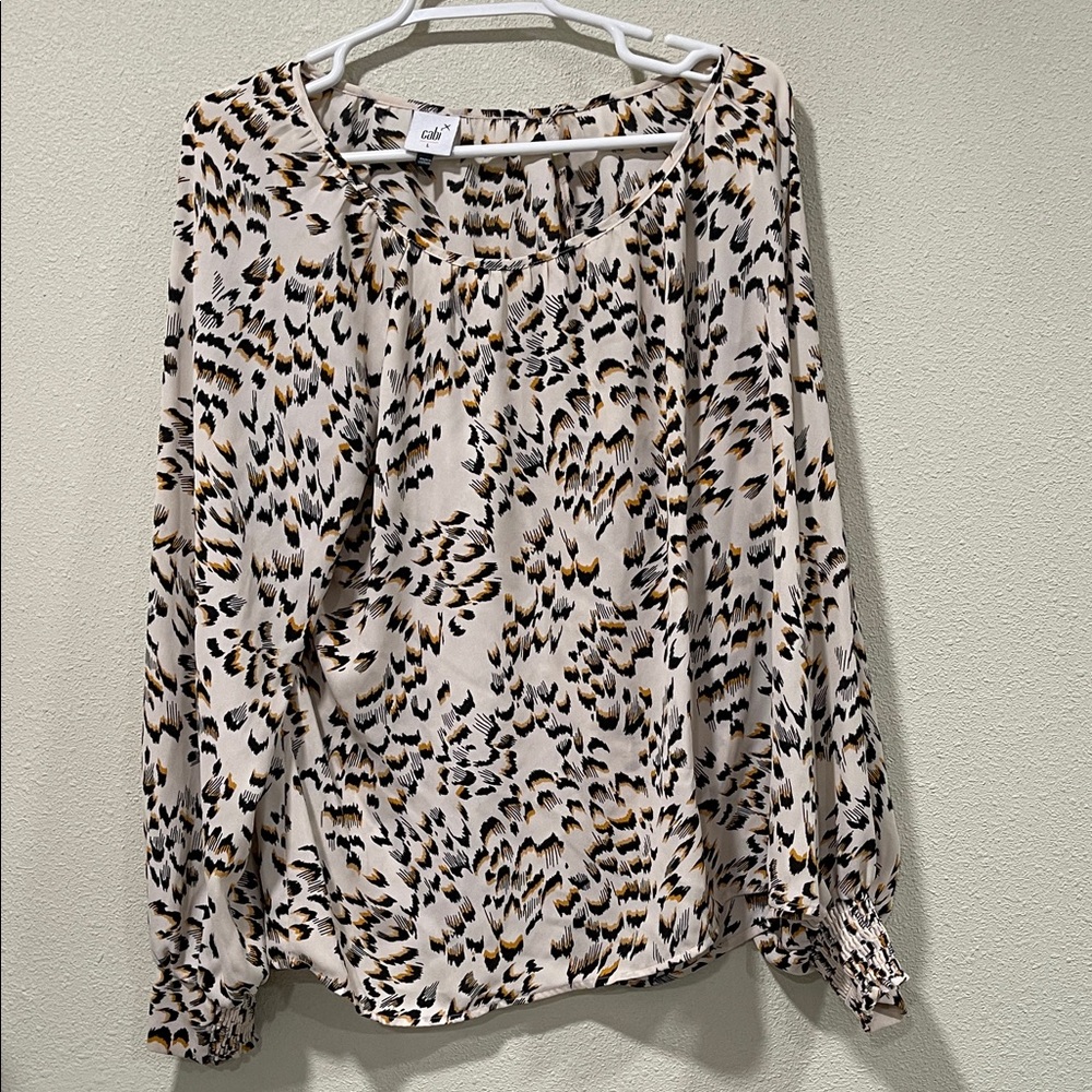CAbi Women's Blouse with Black and Brown Pattern Large